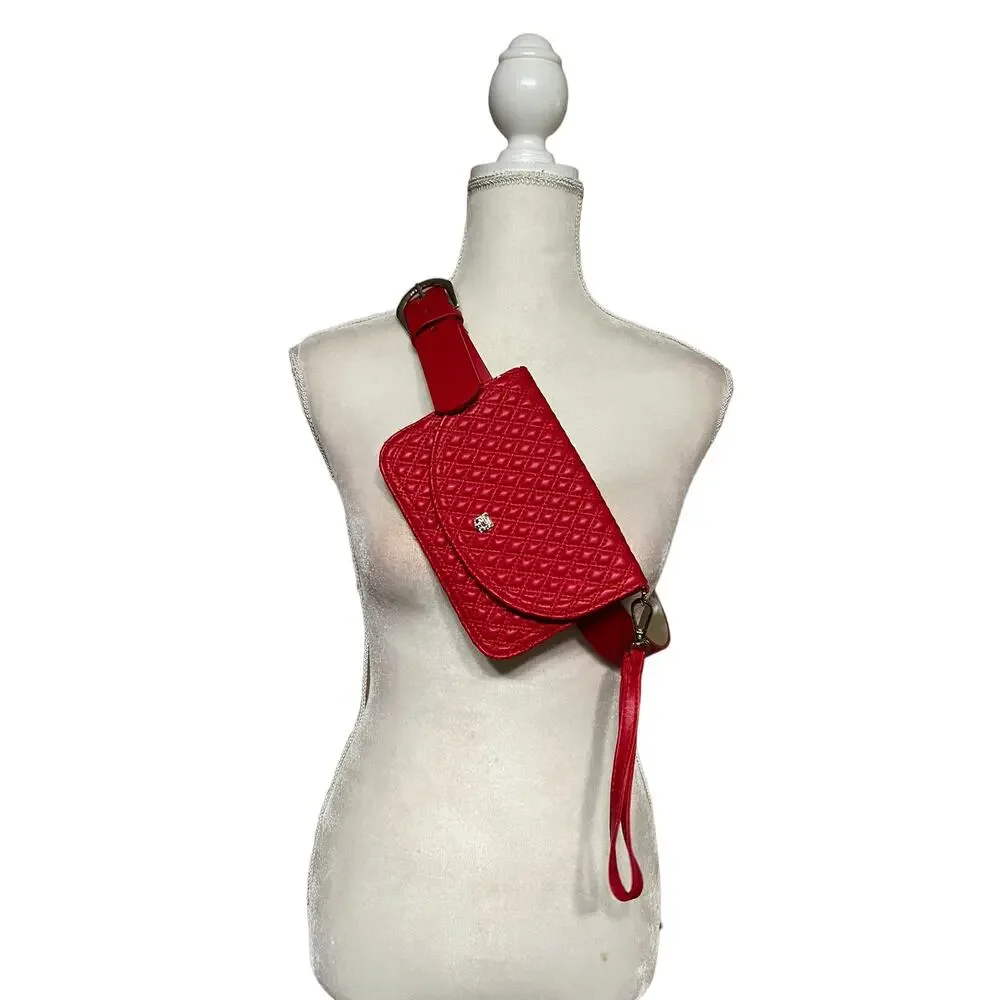 Vince Camuto Red Quilted Faux Leather Belt Bag Fanny Pack Purse Size XL VB503811